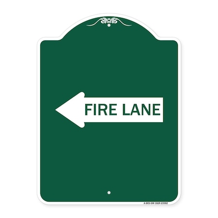 Signmission Designer Series Sign-Fire Lane Left Arrow, Green & White Aluminum Sign, 18" x 24", GW-1824-23982 A-DES-GW-1824-23982